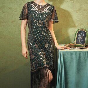 Green and Gold Sequin Flapper 1920's Style Dress Size XL